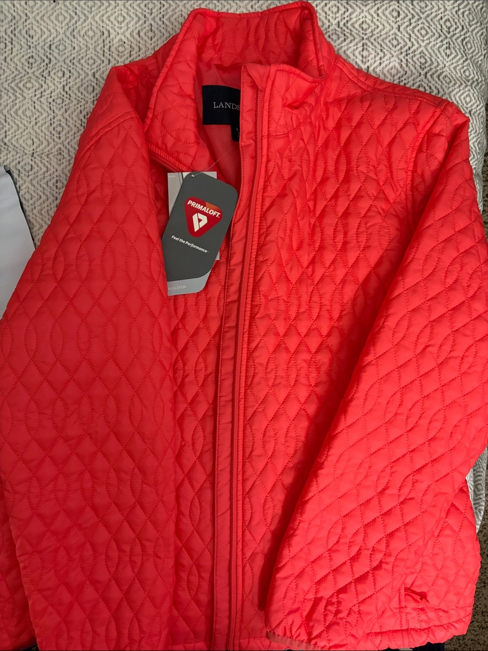 Lands' End Quilted Puff Jacket in Bright Coral